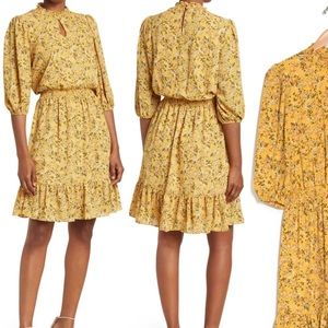 NANETTE NANETTE LEPORE Floral 3/4 Sleeve Keyhole Smocked Midi Dress